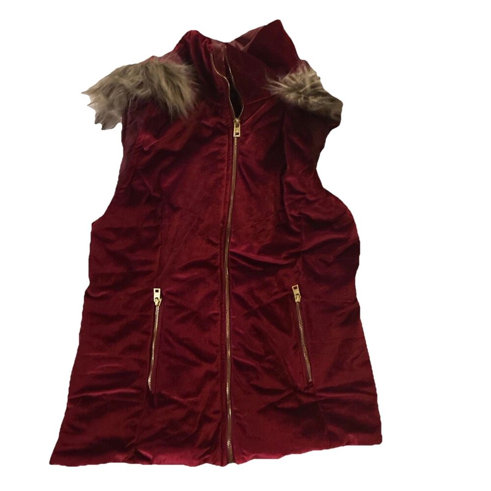 Marc New York Maroon Velvet Hooded Insulated Vest Women’s Large